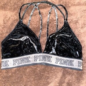 Black velour PINK bra size medium